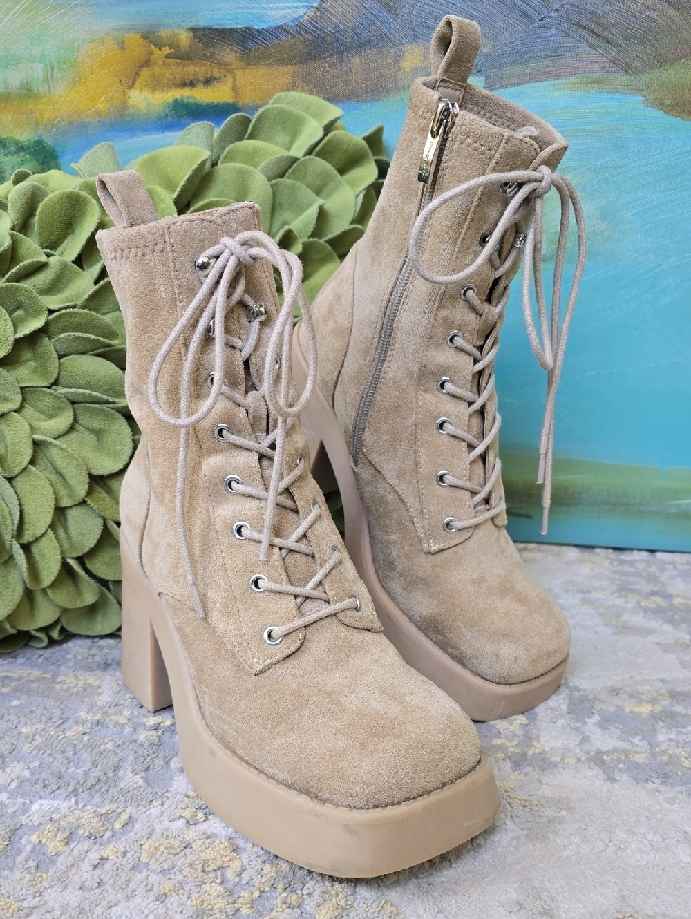 Steven New York Beena Sand Combat Boot Women's Size 7.5